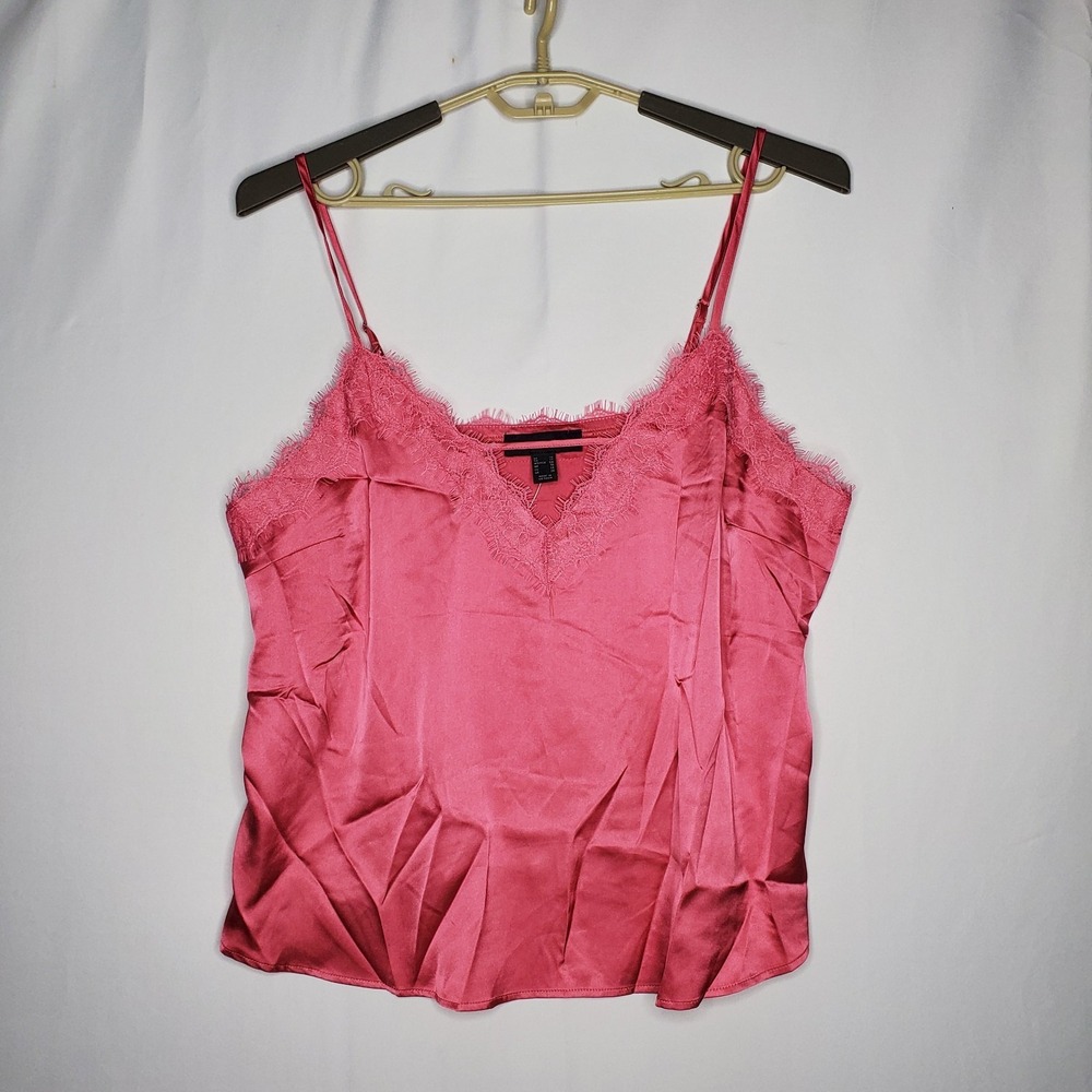 Forever 21 Lace Trim Satin Camisole Tank Top Women 1X Pink Strappy